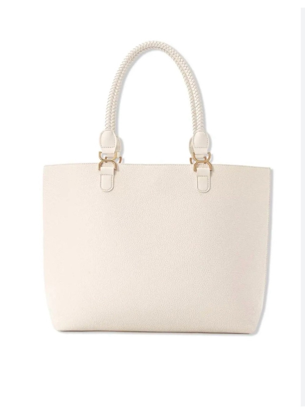Cream Work Faux Pebbled Leather Tote Bag with Braided Handles